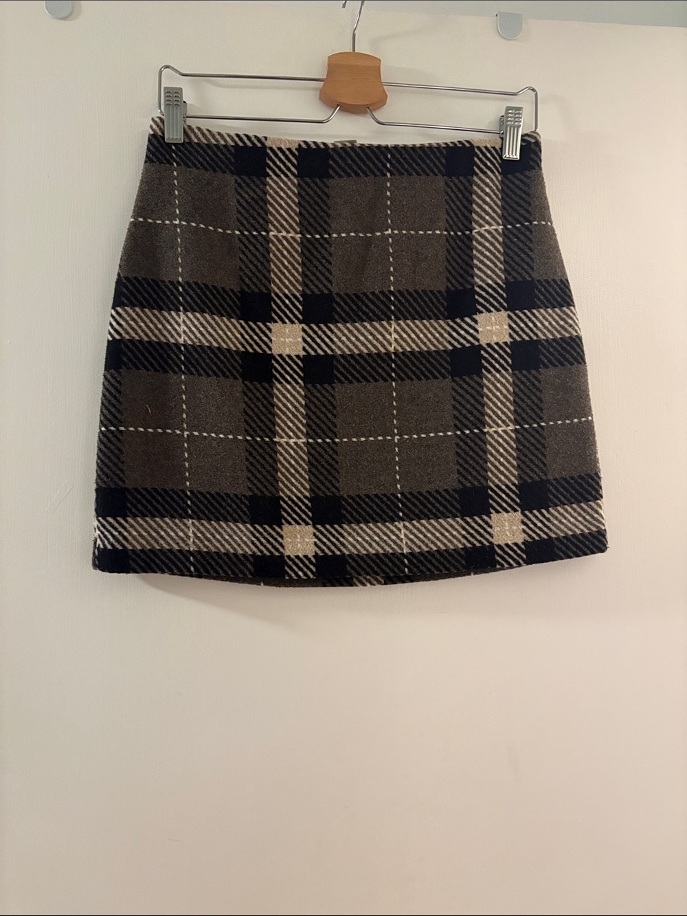 H&M Black and Taupe Plaid Mini Skirt